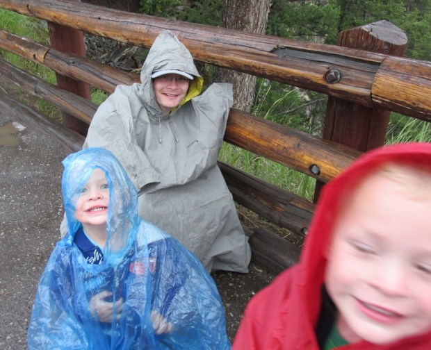 Having fun not getting wet in the rain.
